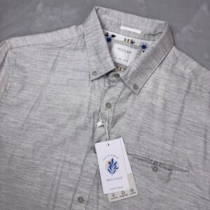 Cactus Man Ricky Singh Grey Melange SS Flip Hem Button Down Shirt Mens Large NWT